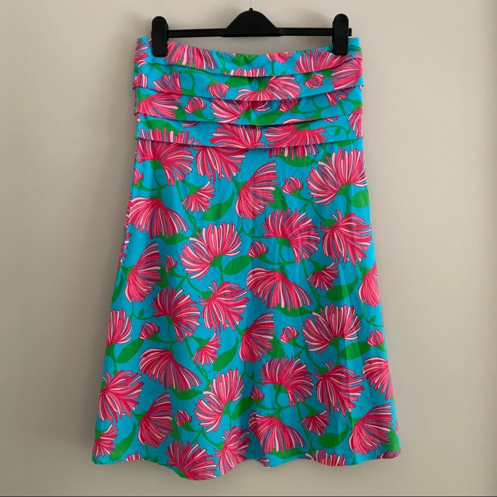 Strapless Floral Summer Dress in Turquoise and Pink - Picture 8 of 8
